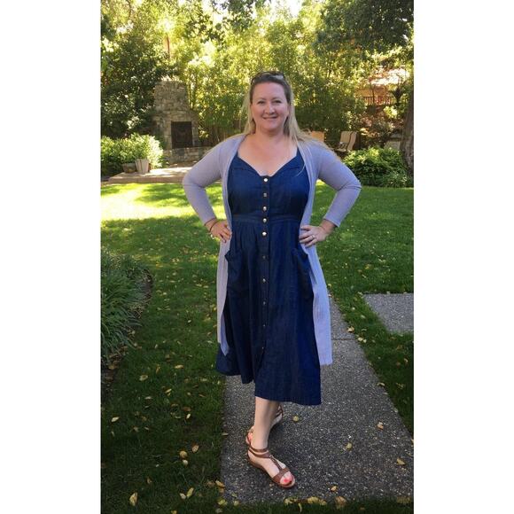 DRAPER JAMES X ELOQUII Denim Blue Chambray 100% Cotton Gold Button Dress sz 24 - Picture 7 of 15